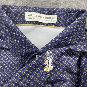 Holderness & Bourne Polo Shirt Men's Large Blue All Over Print Golf Performance